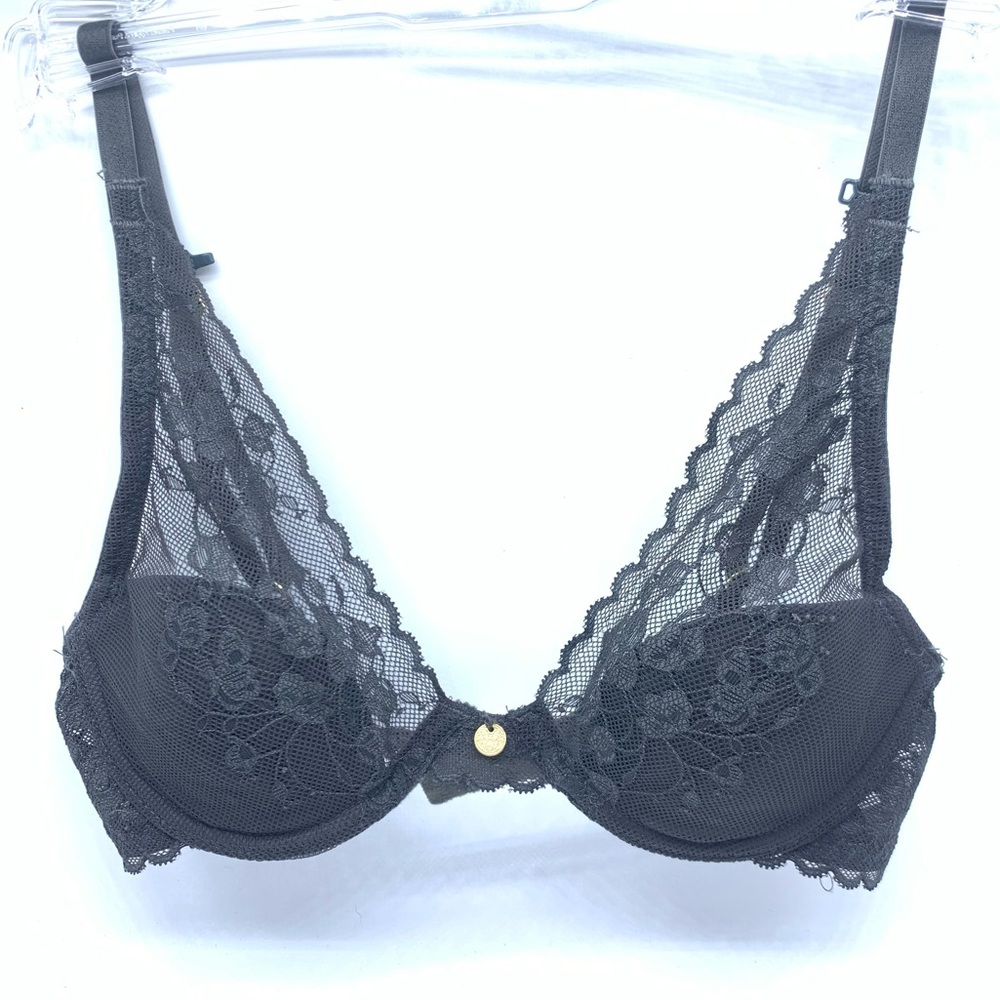 Natori 30b Gray Cherry Blossom Lightly Lined Plunge Bra MSRP $76
